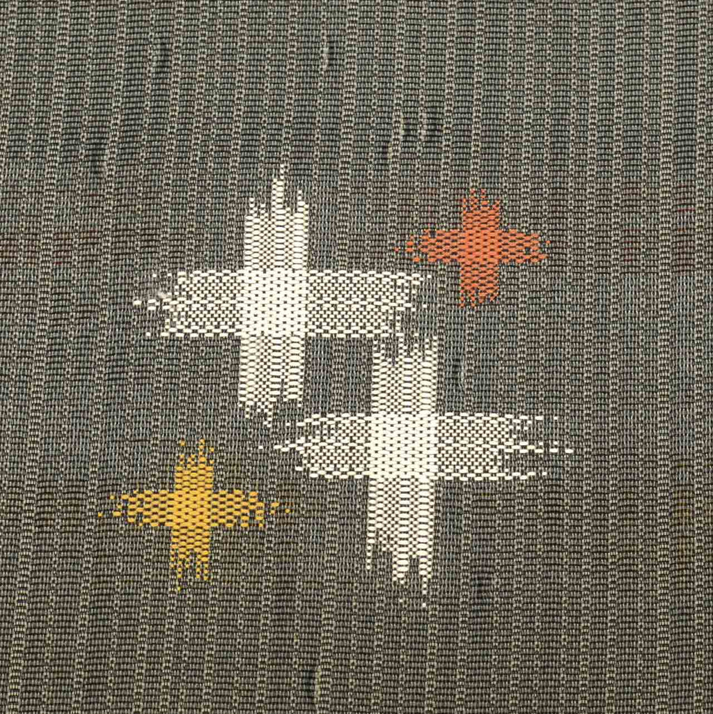 Vintage Japanese Obi | Sha-re Fukuro Obi | Gray Mixed Weave | Kasuri Pattern | Sustainable | uu0435b