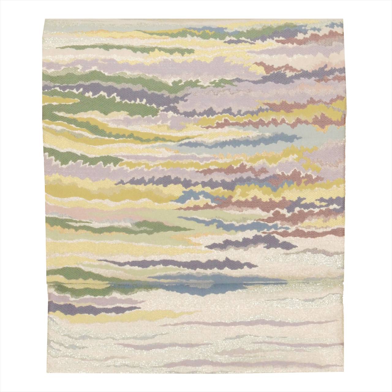 Vintage Japanese Obi | Fukuro Obi | Silver Silk | Wave Floral | Gold Silver Thread | Hakoya | Sustainable | uu0440b