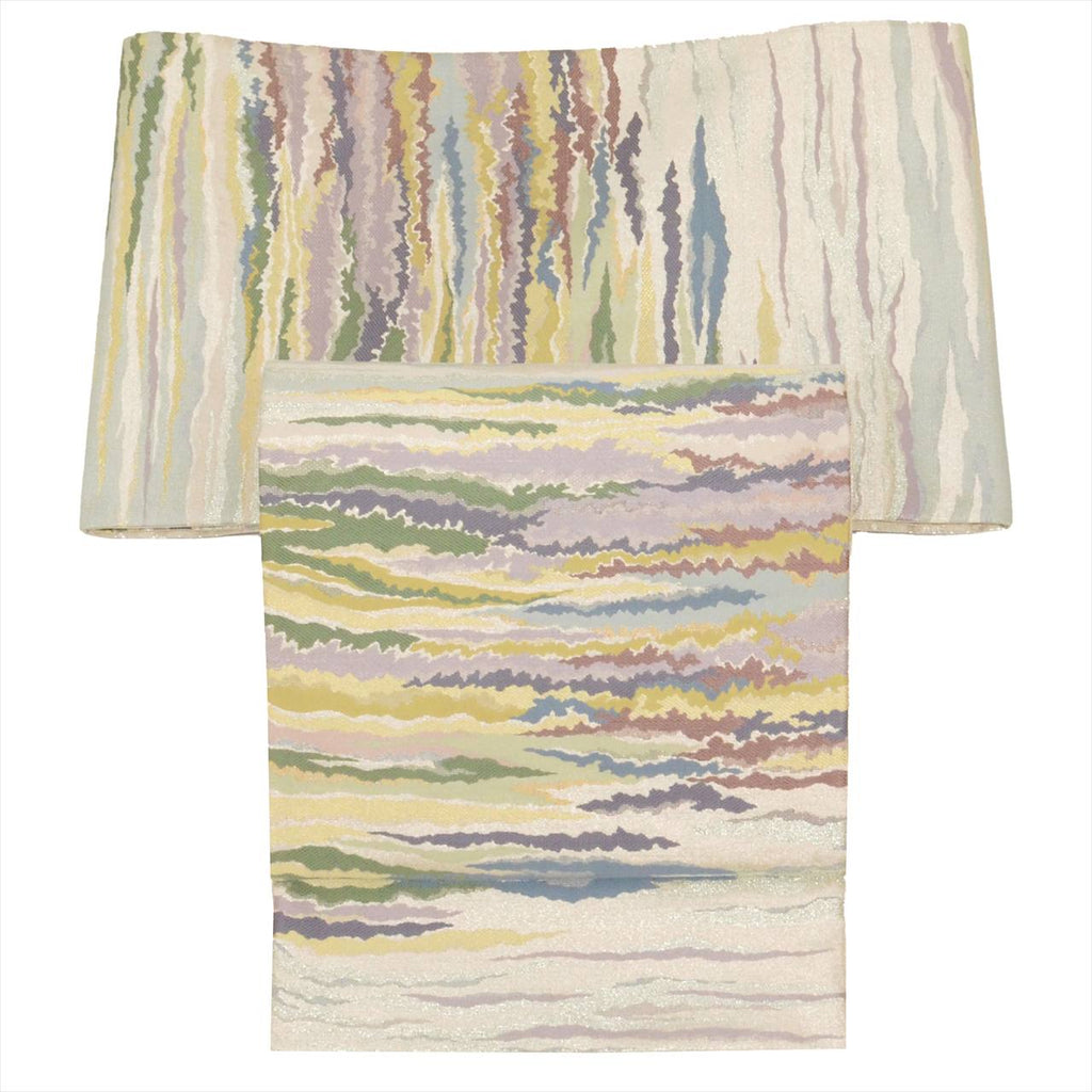 Vintage Japanese Obi | Fukuro Obi | Silver Silk | Wave Floral | Gold Silver Thread | Hakoya | Sustainable | uu0440b
