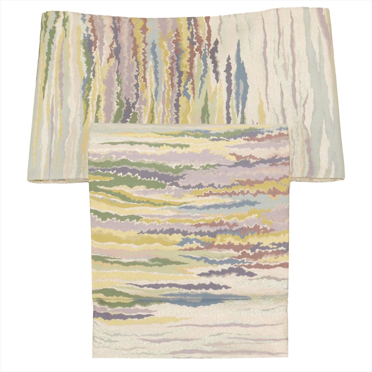 Vintage Japanese Obi | Fukuro Obi | Silver Silk | Wave Floral | Gold Silver Thread | Hakoya | Sustainable | uu0440b