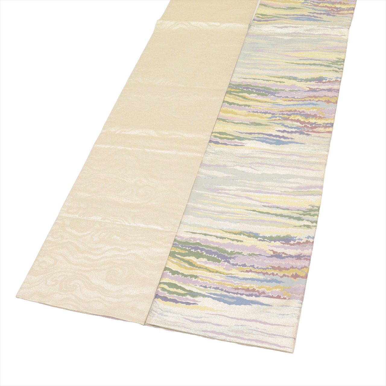 Vintage Japanese Obi | Fukuro Obi | Silver Silk | Wave Floral | Gold Silver Thread | Hakoya | Sustainable | uu0440b
