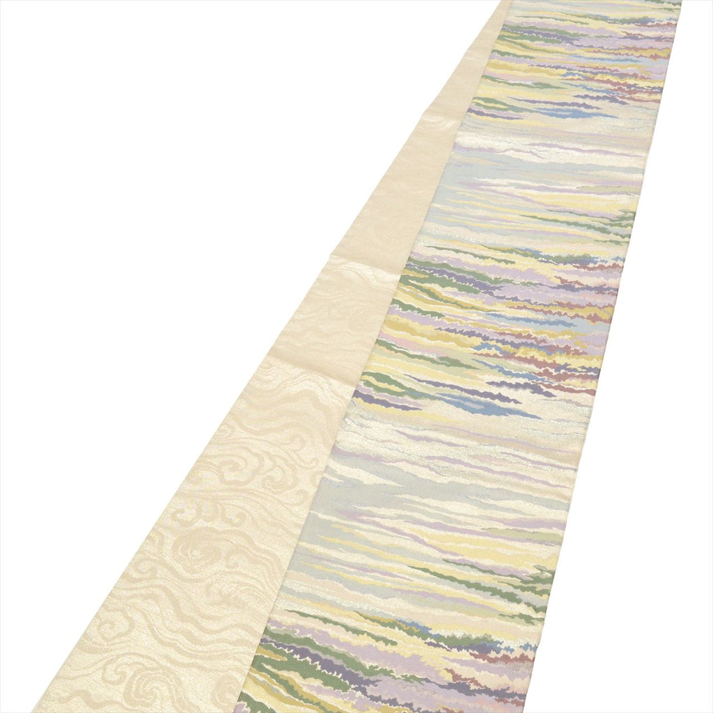 Vintage Japanese Obi | Fukuro Obi | Silver Silk | Wave Floral | Gold Silver Thread | Hakoya | Sustainable | uu0440b