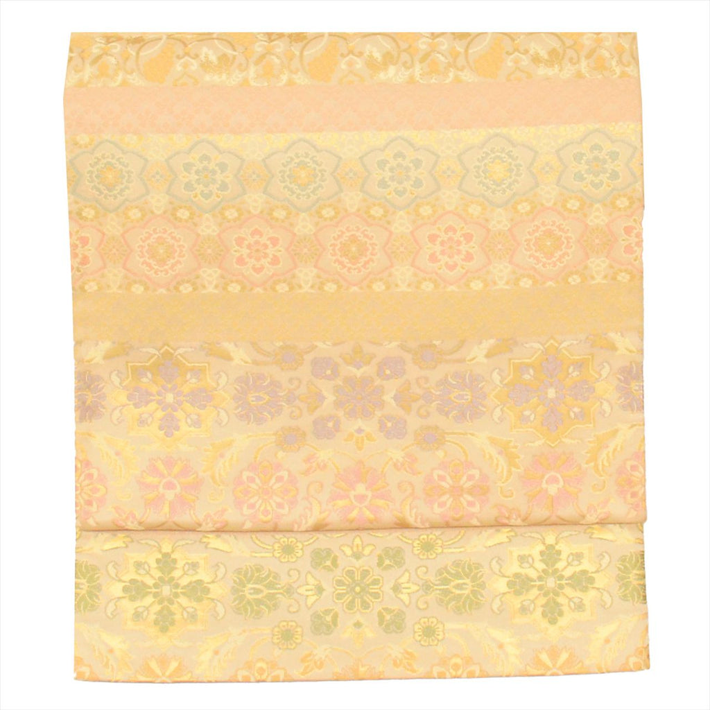 Vintage Japanese Obi | Fukuro Obi | Beige Silk | Floral | Hakuya Seibei Nishijin | Embroidery Gold Thread | Sustainable | uu0441b