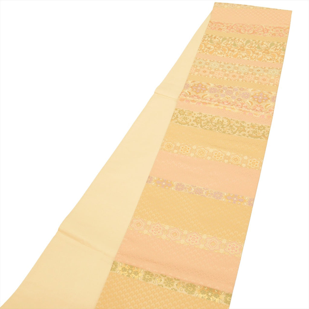 Vintage Japanese Obi | Fukuro Obi | Beige Silk | Floral | Hakuya Seibei Nishijin | Embroidery Gold Thread | Sustainable | uu0441b