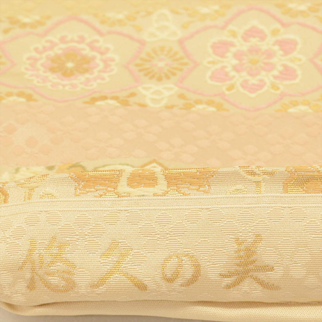 Vintage Japanese Obi | Fukuro Obi | Beige Silk | Floral | Hakuya Seibei Nishijin | Embroidery Gold Thread | Sustainable | uu0441b