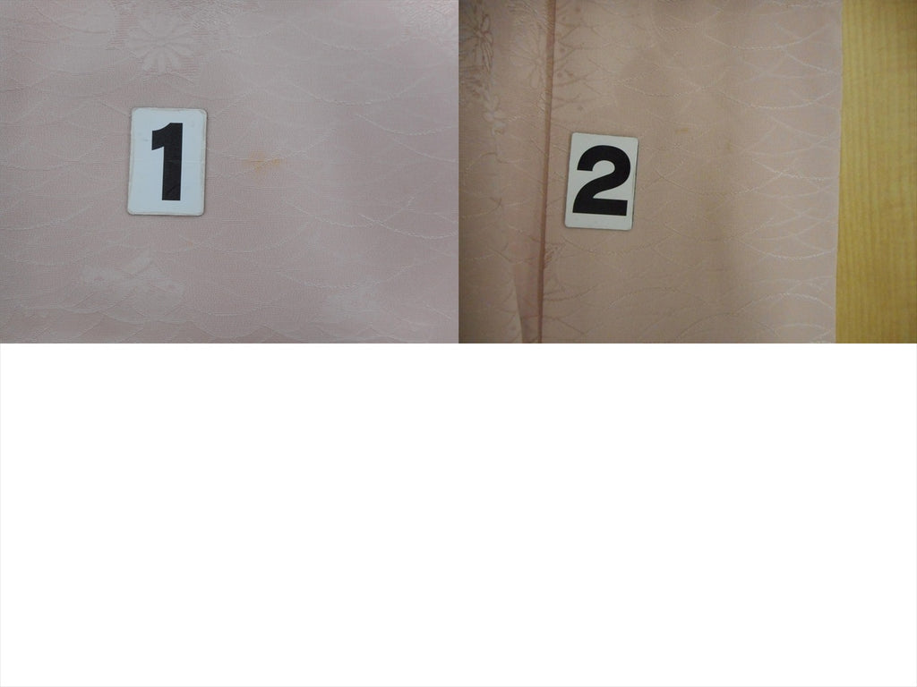 [Used] Plain-colored silk kimono, lined, ready-made, recycled kimono, length 159cm (size M), sleeve length 65cm, pinkish color, grass pattern, uu0446b, suitable for entrance ceremonies, graduation ceremonies, kindergarten entrance ceremonies. 