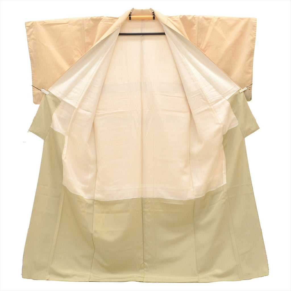 Vintage Japanese Kimono | Yuki Tsumugi | Beige Silk | Floral Tsukesage Pattern | Embroidery | Unused | Sustainable | uu0452b