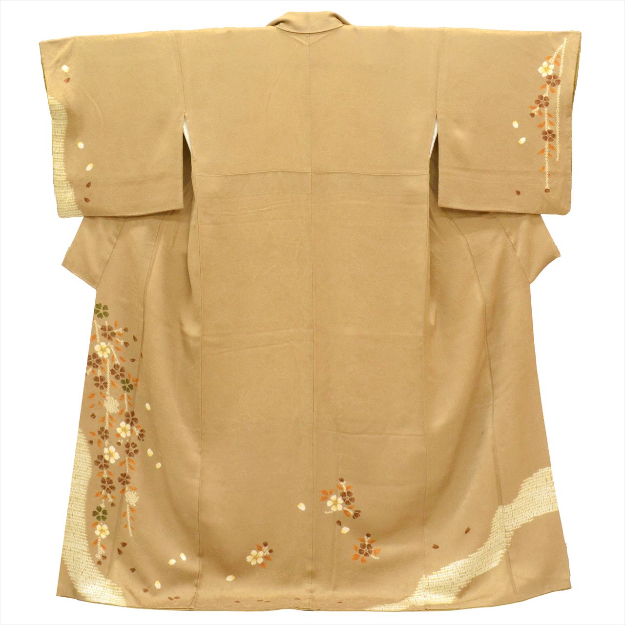 Vintage Japanese Kimono | Tsukesage | Brown Silk | Floral Shibori | Excellent | Size L | Sustainable | uu0455b