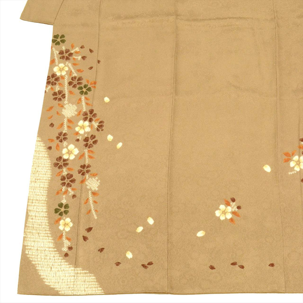 Vintage Japanese Kimono | Tsukesage | Brown Silk | Floral Shibori | Excellent | Size L | Sustainable | uu0455b