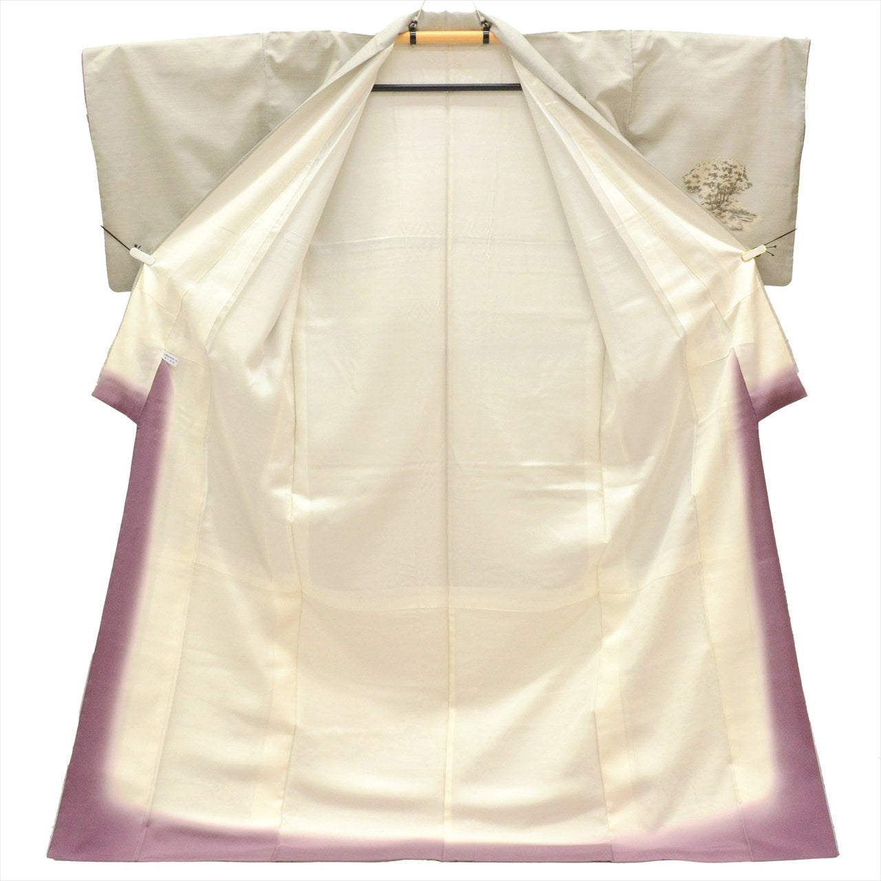 Vintage Japanese Kimono | Shiro Oshima Tsumugi | Gray Silk | Iwakuni Cotton Bridge Pattern | Tsukesage | Sustainable | uu0479b