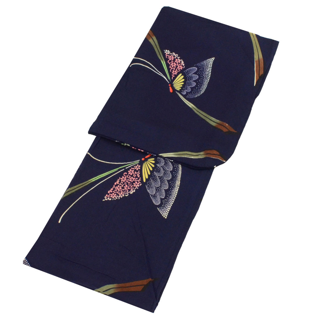 Vintage Japanese Yukata | Women's Yukata | Navy Cotton | Butterfly Pattern | Koma-ji Chuzome | Size M | Sustainable | uu0500b