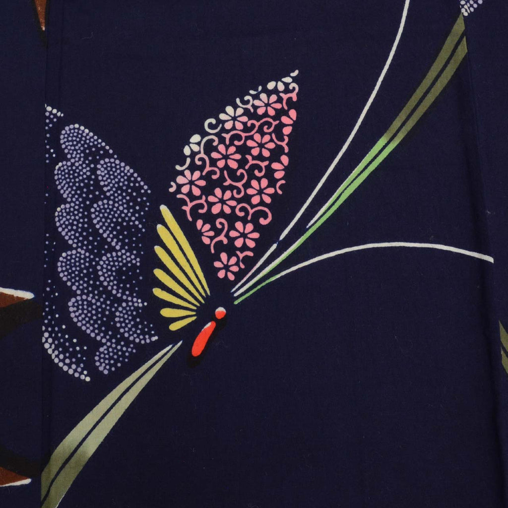 Vintage Japanese Yukata | Women's Yukata | Navy Cotton | Butterfly Pattern | Koma-ji Chuzome | Size M | Sustainable | uu0500b