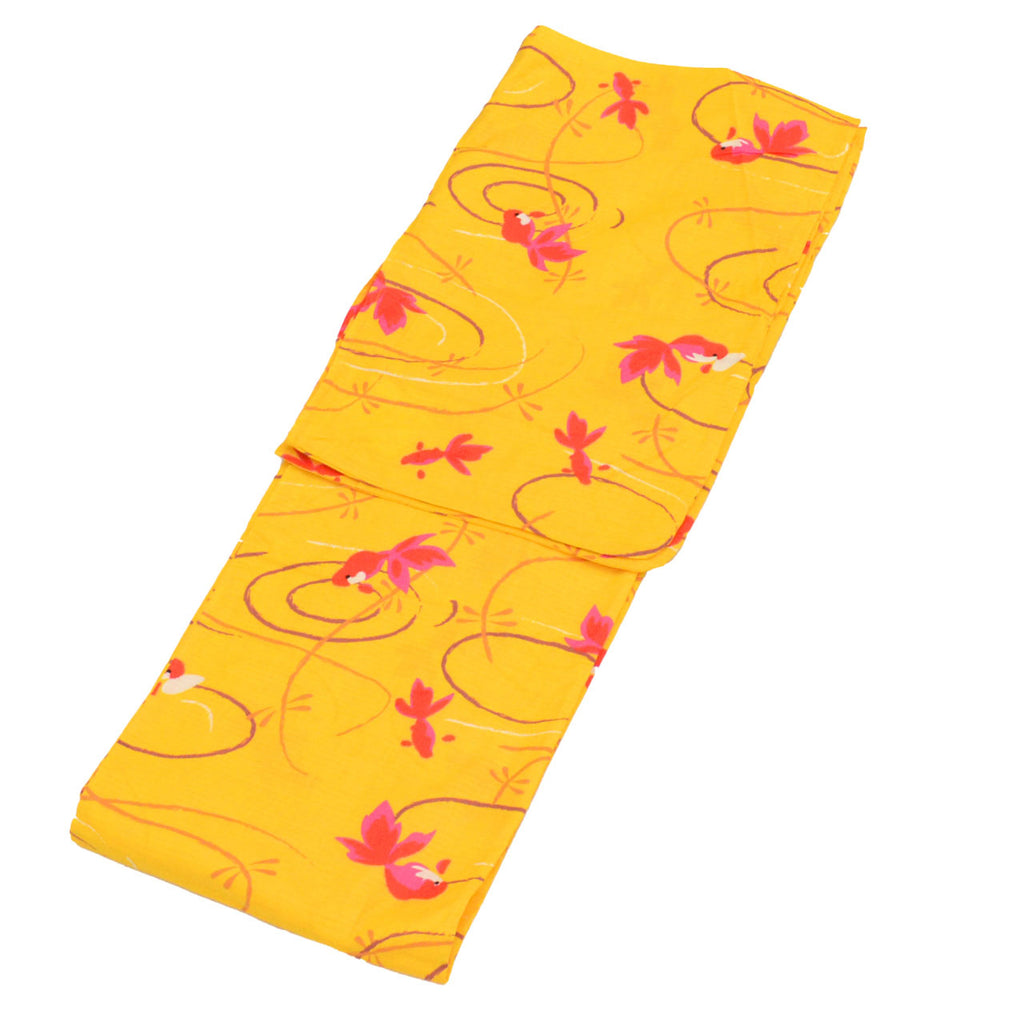 Vintage Japanese Yukata | Women's Yukata | Yellow Cotton Koubai | Goldfish Pattern | Size L | Sustainable | uu0501b