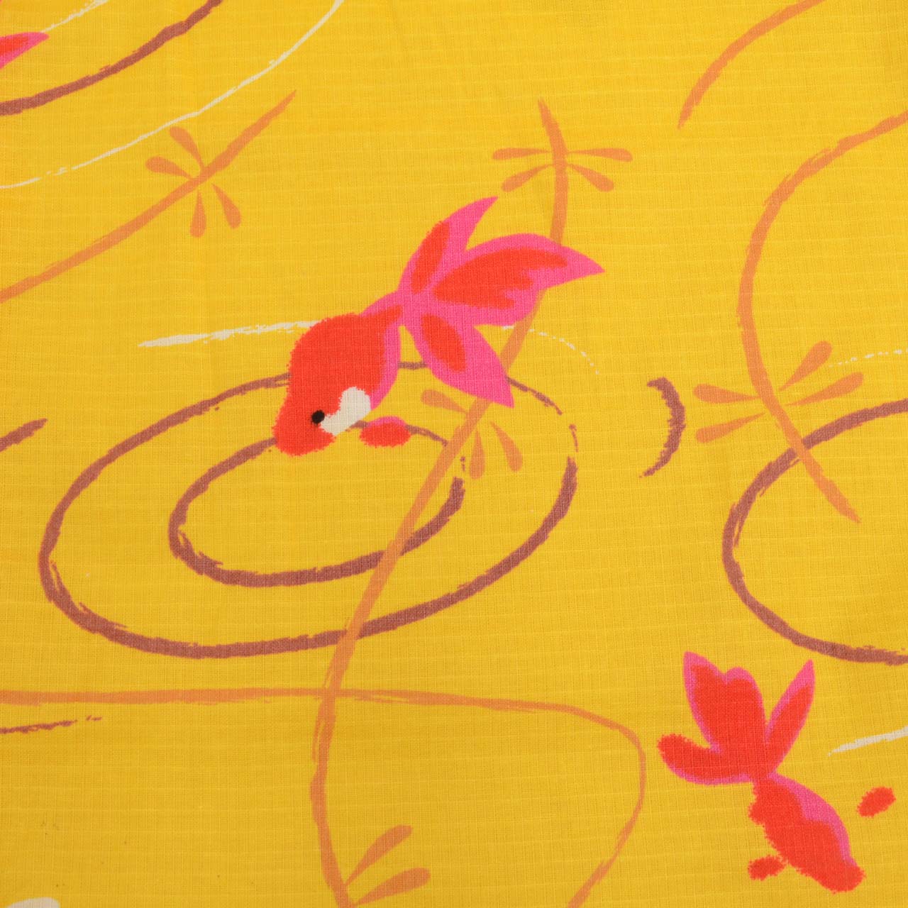 Vintage Japanese Yukata | Women's Yukata | Yellow Cotton Koubai | Goldfish Pattern | Size L | Sustainable | uu0501b