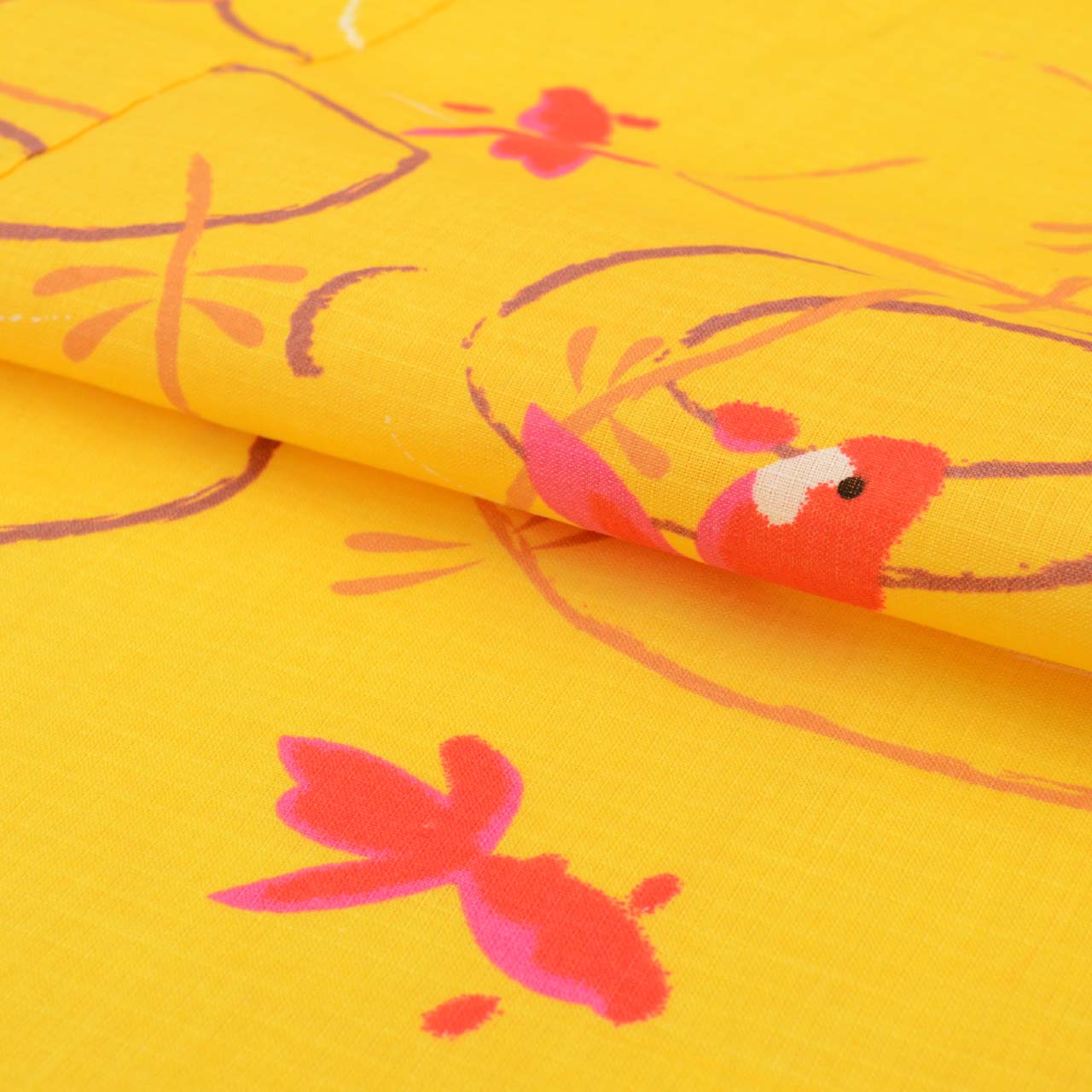 Vintage Japanese Yukata | Women's Yukata | Yellow Cotton Koubai | Goldfish Pattern | Size L | Sustainable | uu0501b