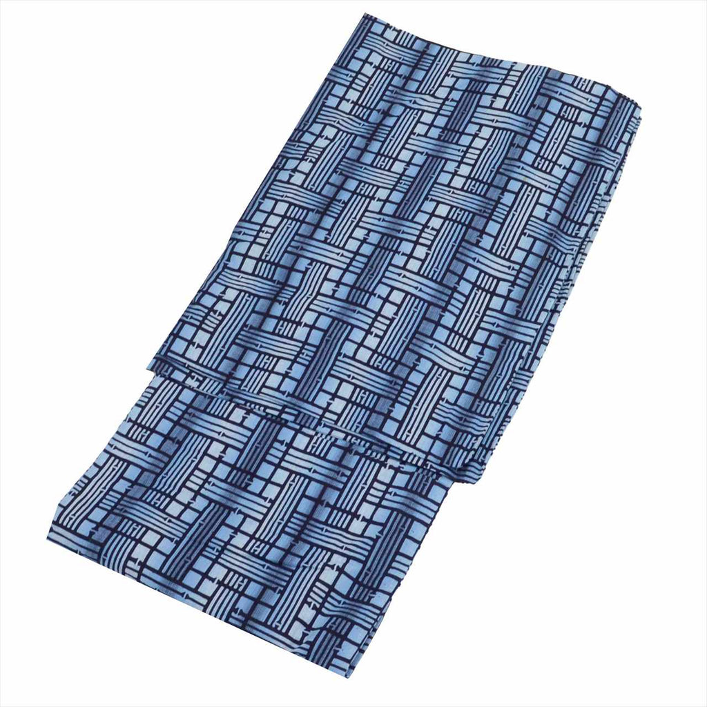 Vintage Japanese Yukata | Men's Yukata | Blue Cotton | Geometric Pattern | Flat Weave | Excellent | Plus Size LL | Sustainable | uu0502b