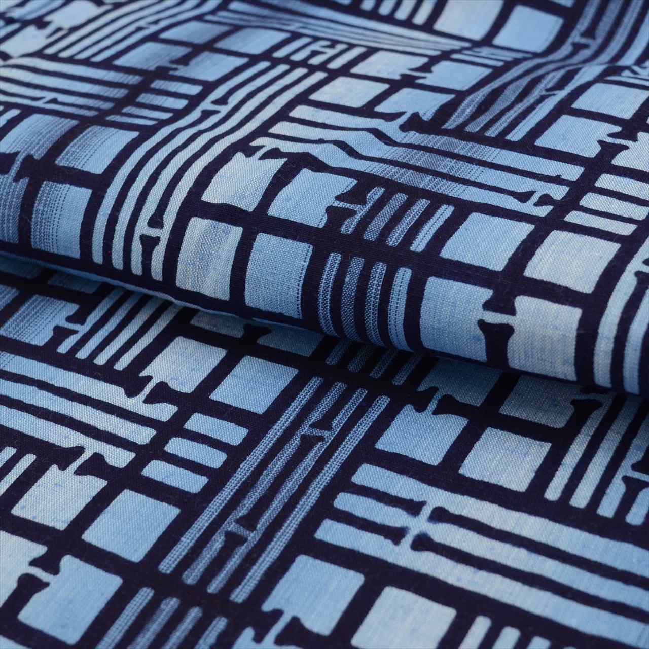 Vintage Japanese Yukata | Men's Yukata | Blue Cotton | Geometric Pattern | Flat Weave | Excellent | Plus Size LL | Sustainable | uu0502b