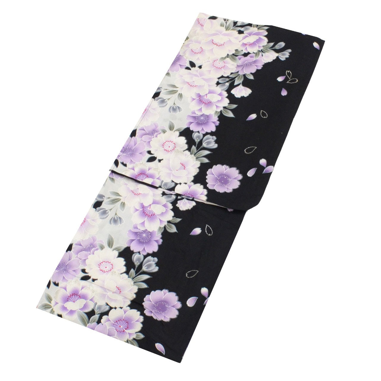 Vintage Japanese Yukata | Women's Yukata | Black Cotton Koubai | Sakura Pattern | Silver Foil | J.Reika Reiha | Sustainable | uu0508b