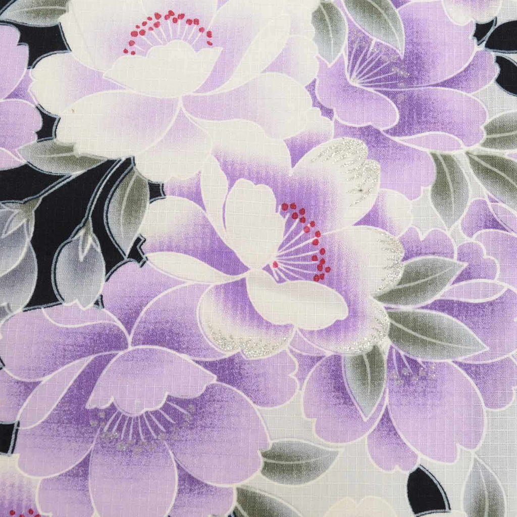 Vintage Japanese Yukata | Women's Yukata | Black Cotton Koubai | Sakura Pattern | Silver Foil | J.Reika Reiha | Sustainable | uu0508b