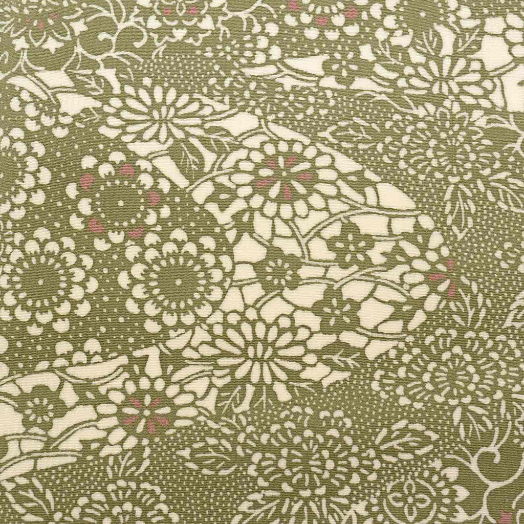 [Used] Komon (small patterned) recycled kimono, pure silk, lined, length 160cm, size M, sleeve length 64.2cm, excellent condition, green, floral arabesque pattern, stencil dyed, high quality, semi-formal, spring, summer, autumn, winter, ready-made. 