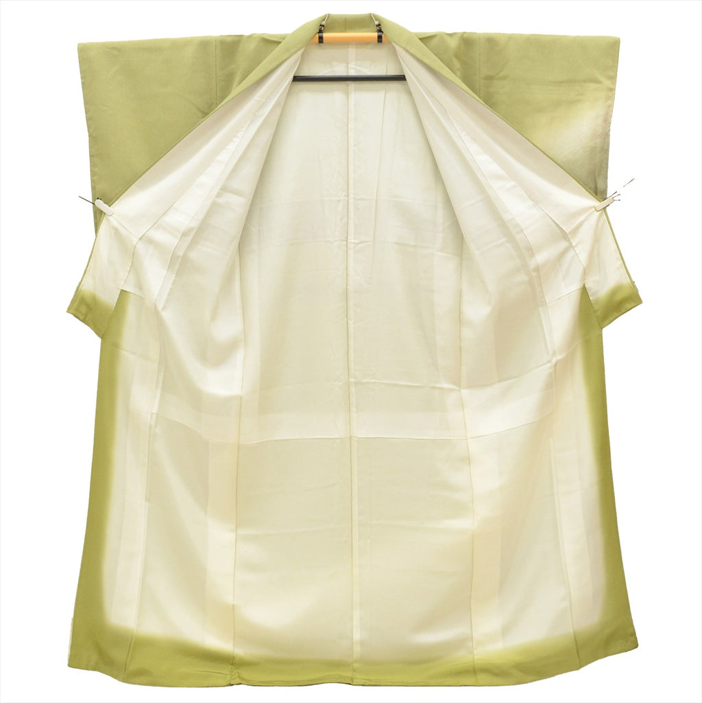 Vintage Japanese Kimono | Tsukesage | Green Silk | Stream Fukure-ori | Size M | Sustainable | uu0517b