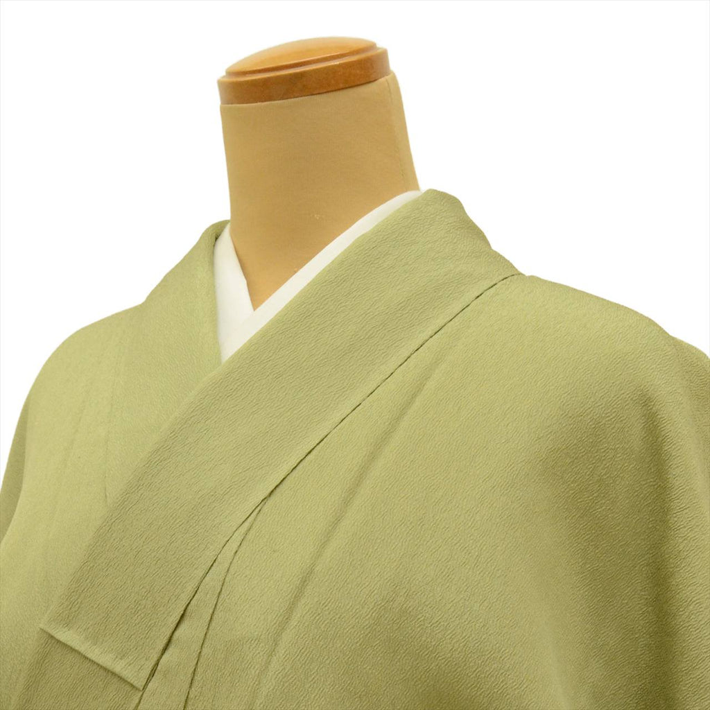 Vintage Japanese Kimono | Tsukesage | Green Silk | Stream Fukure-ori | Size M | Sustainable | uu0517b