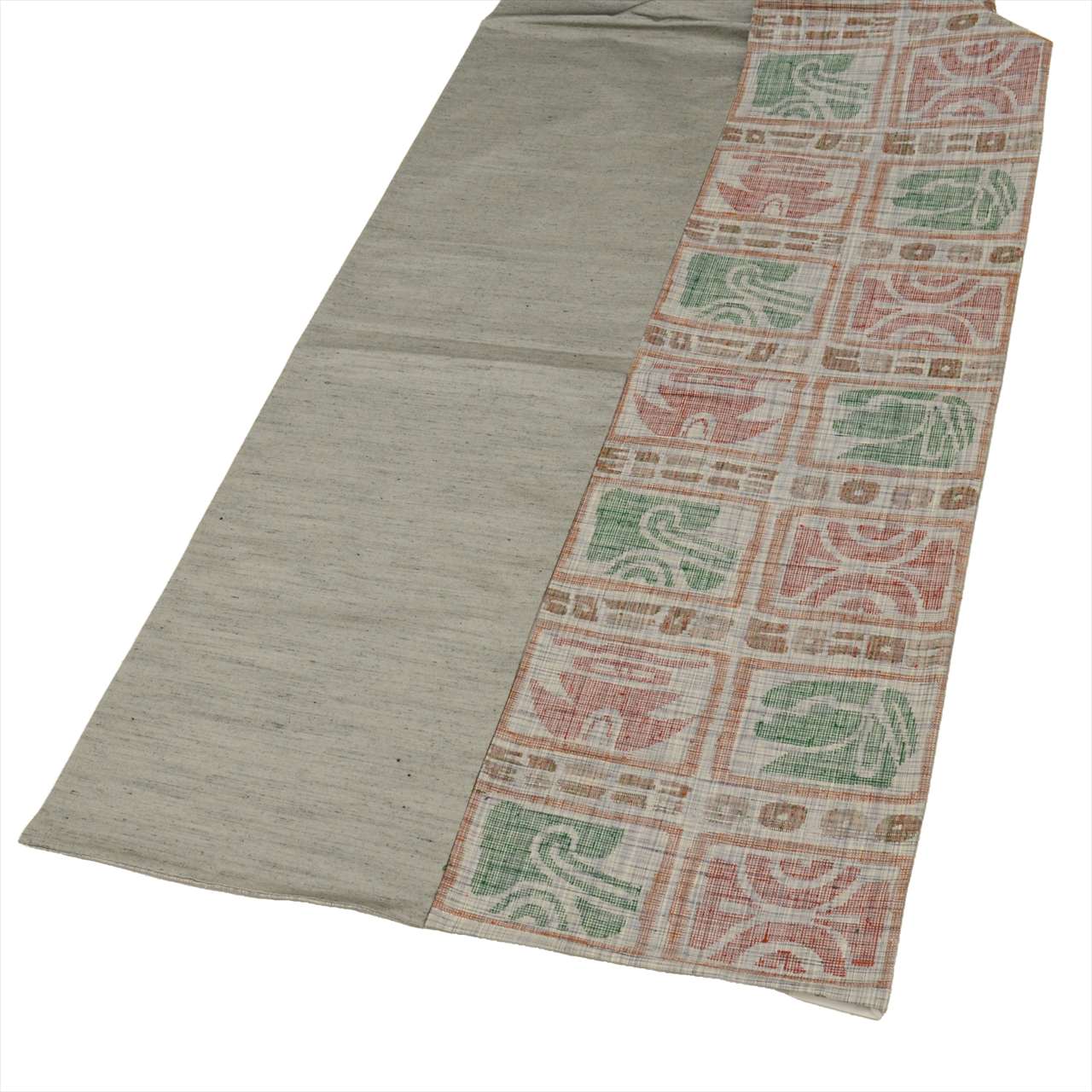 Vintage Japanese Obi | Sha-re Fukuro Obi | Gray Silk Tsumugi | Geometric Pattern | Excellent | Sustainable | uu0522b