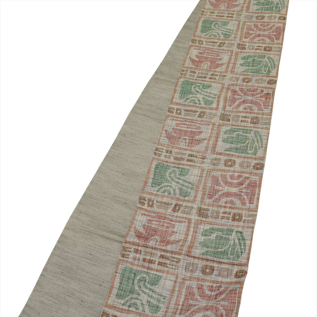 Vintage Japanese Obi | Sha-re Fukuro Obi | Gray Silk Tsumugi | Geometric Pattern | Excellent | Sustainable | uu0522b