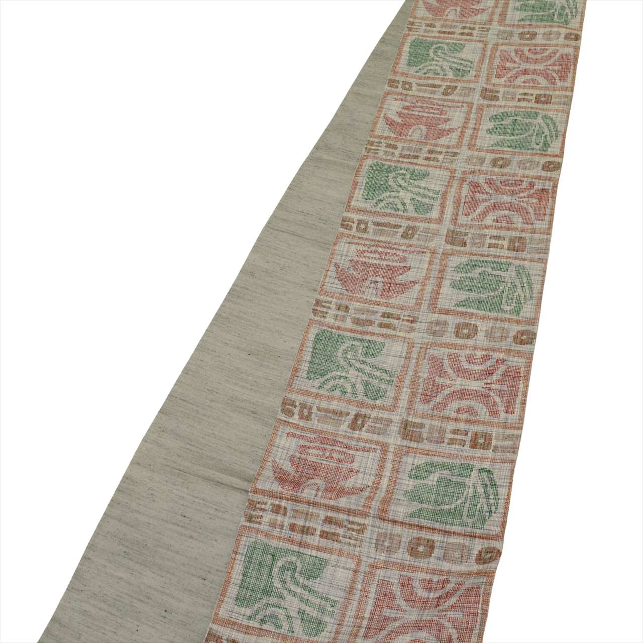 Vintage Japanese Obi | Sha-re Fukuro Obi | Gray Silk Tsumugi | Geometric Pattern | Excellent | Sustainable | uu0522b