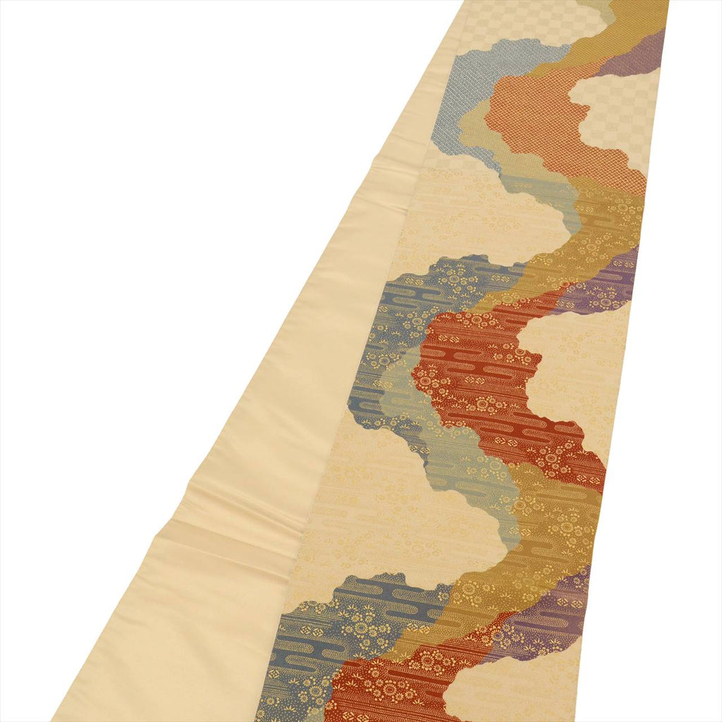 Vintage Japanese Obi | Fukuro Obi | Beige Silk | Michiyuki-dori Pattern | Gold Foil | Sustainable | uu0524b