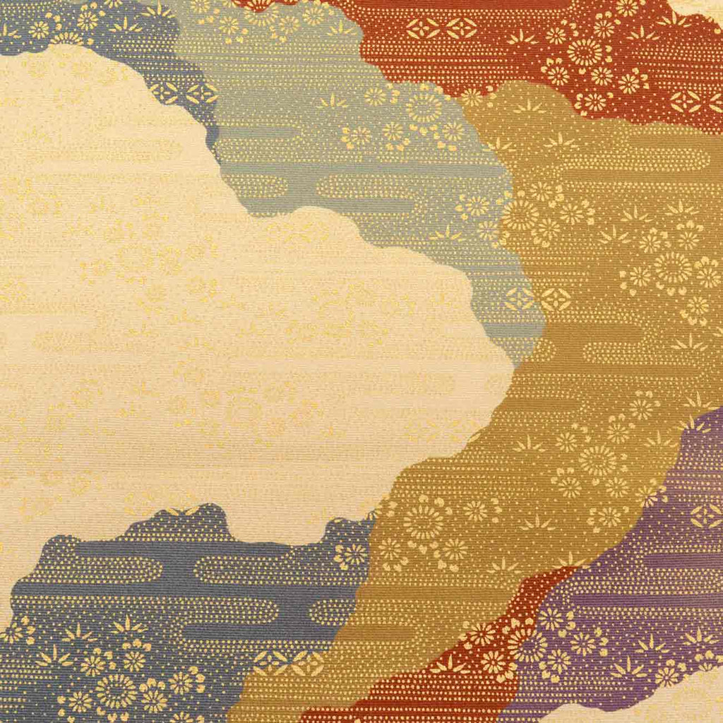 Vintage Japanese Obi | Fukuro Obi | Beige Silk | Michiyuki-dori Pattern | Gold Foil | Sustainable | uu0524b