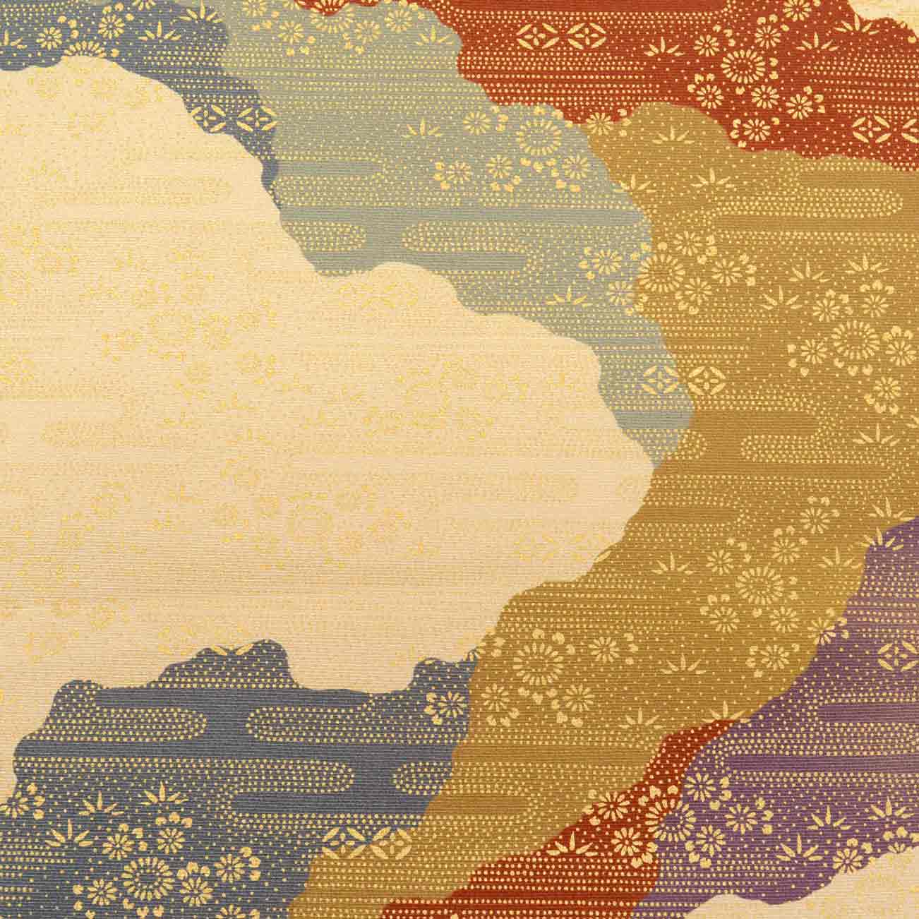 Vintage Japanese Obi | Fukuro Obi | Beige Silk | Michiyuki-dori Pattern | Gold Foil | Sustainable | uu0524b