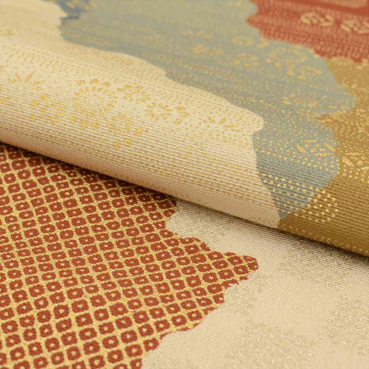 Vintage Japanese Obi | Fukuro Obi | Beige Silk | Michiyuki-dori Pattern | Gold Foil | Sustainable | uu0524b