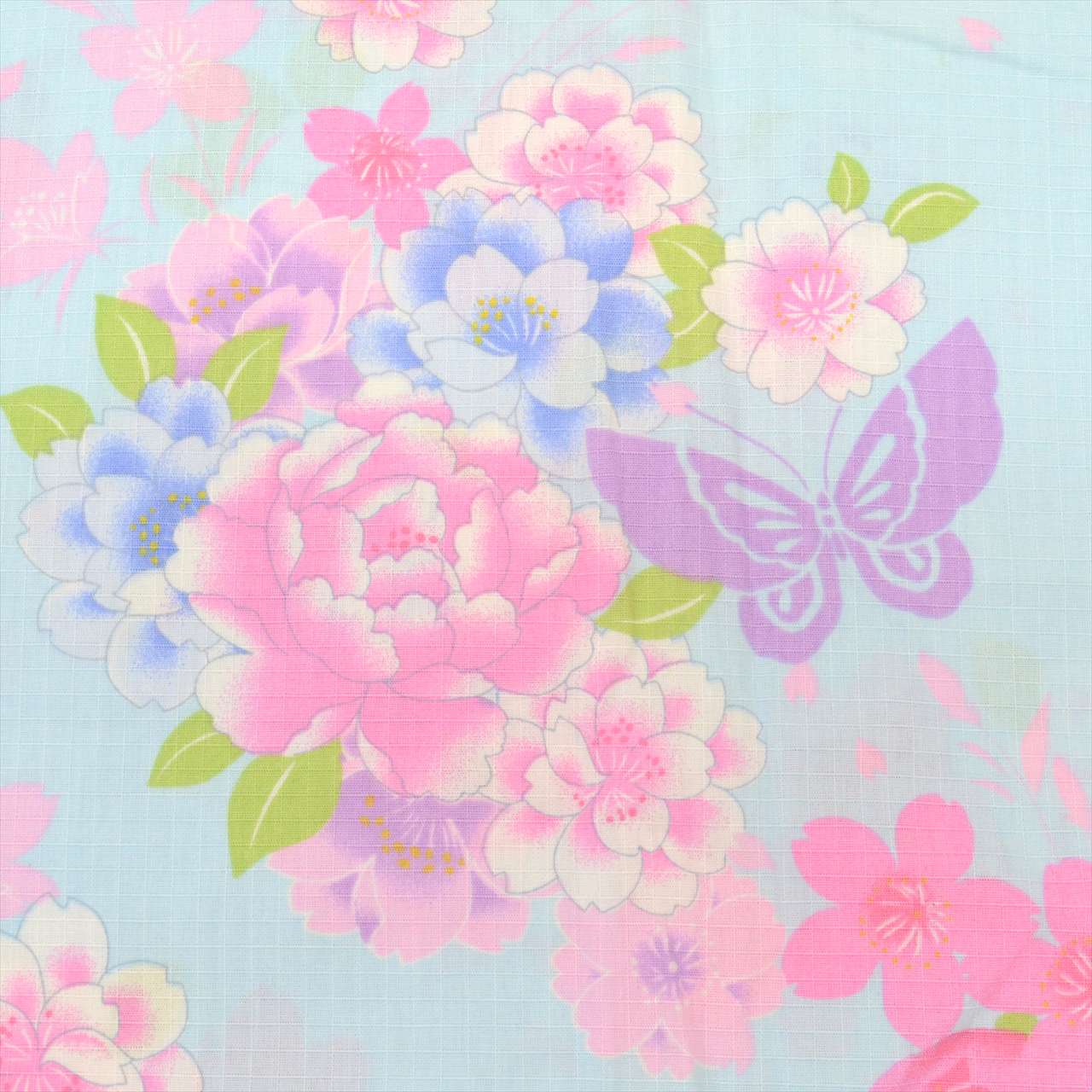 [Used] Recycled Yukata for Girls, Cotton, Size 130, Blue with Floral Pattern, Cotton Plum Blossom Pattern, uu0529b 