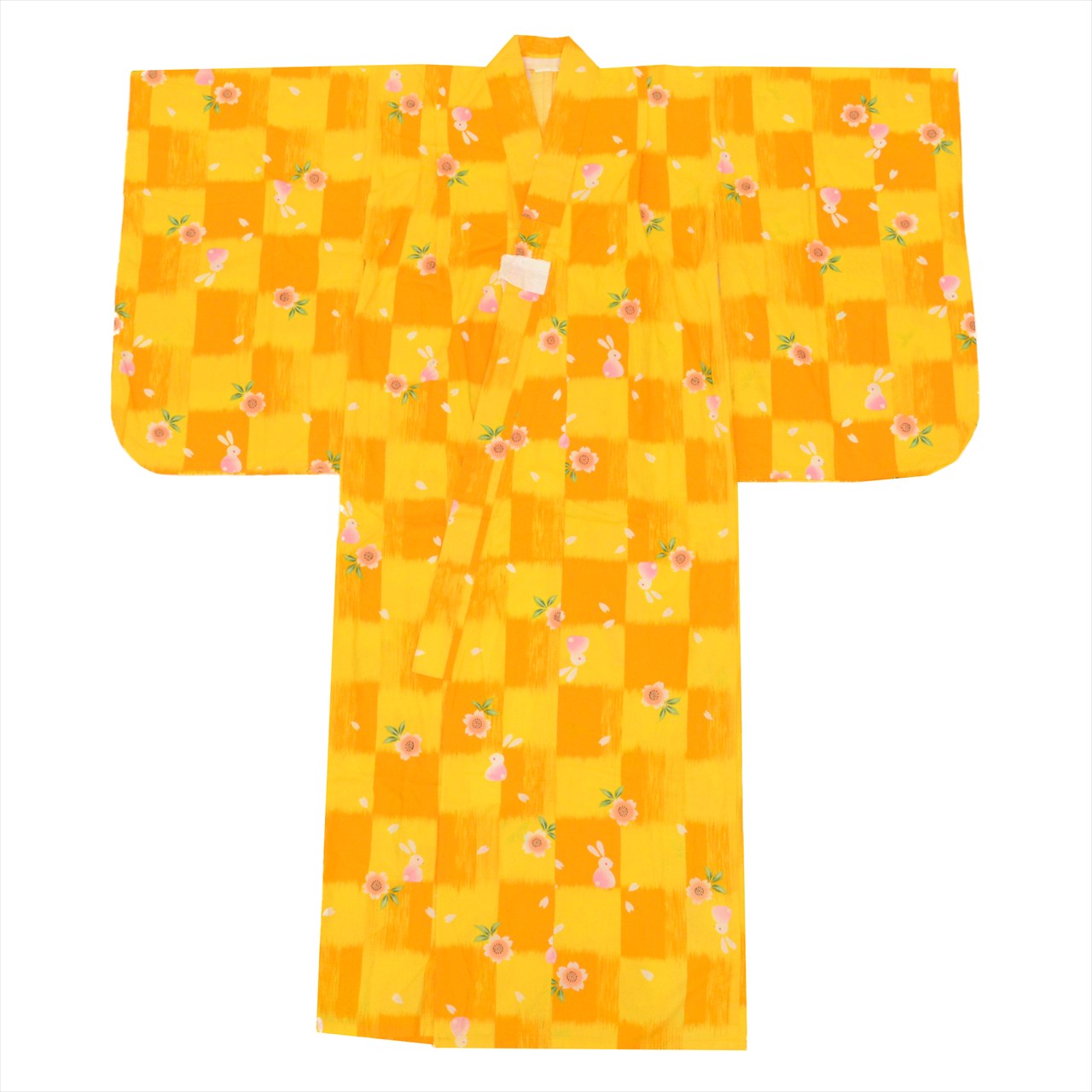 Vintage Japanese Yukata | Girl's Yukata | Yellow Cotton | Rabbit Floral Pattern | Kids Size 140 | Sustainable | uu0531b
