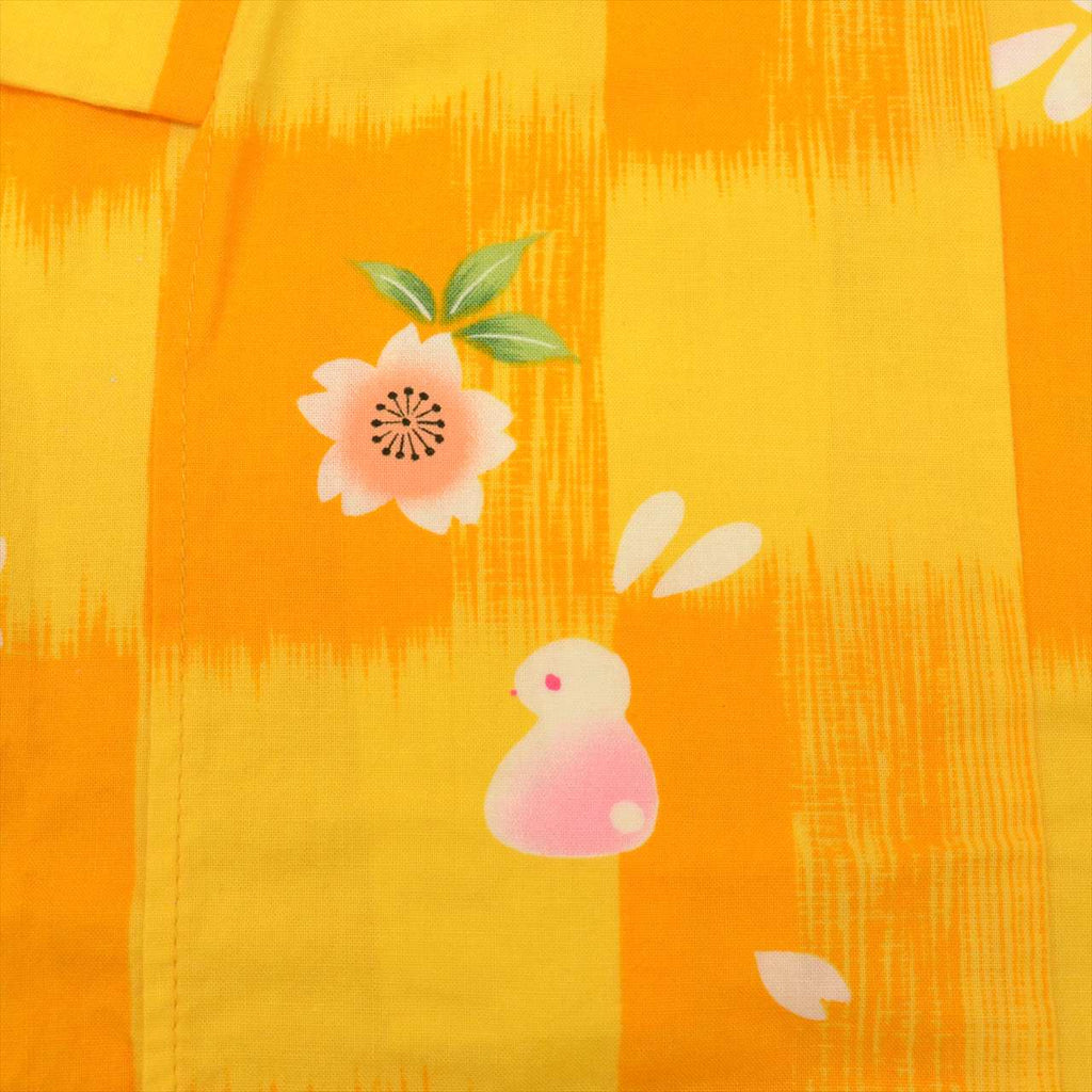 Vintage Japanese Yukata | Girl's Yukata | Yellow Cotton | Rabbit Floral Pattern | Kids Size 140 | Sustainable | uu0531b