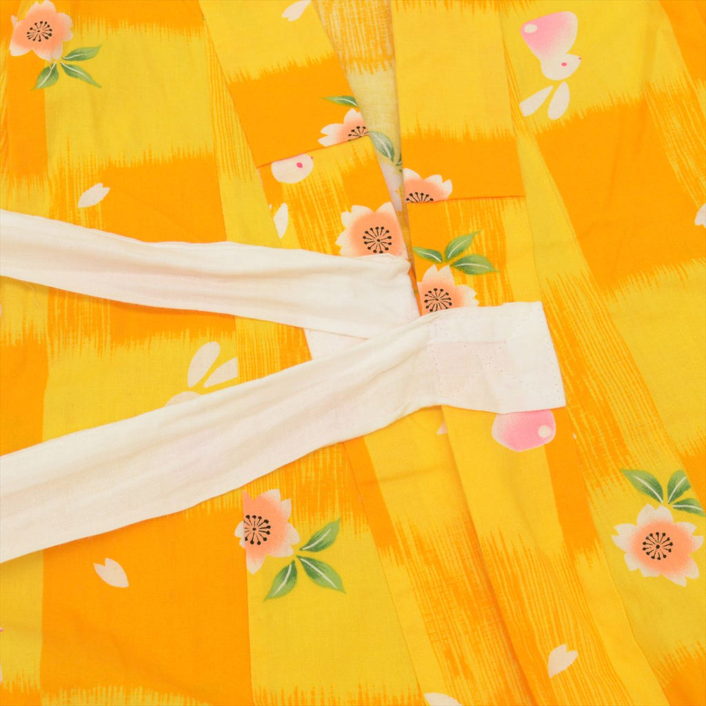 Vintage Japanese Yukata | Girl's Yukata | Yellow Cotton | Rabbit Floral Pattern | Kids Size 140 | Sustainable | uu0531b