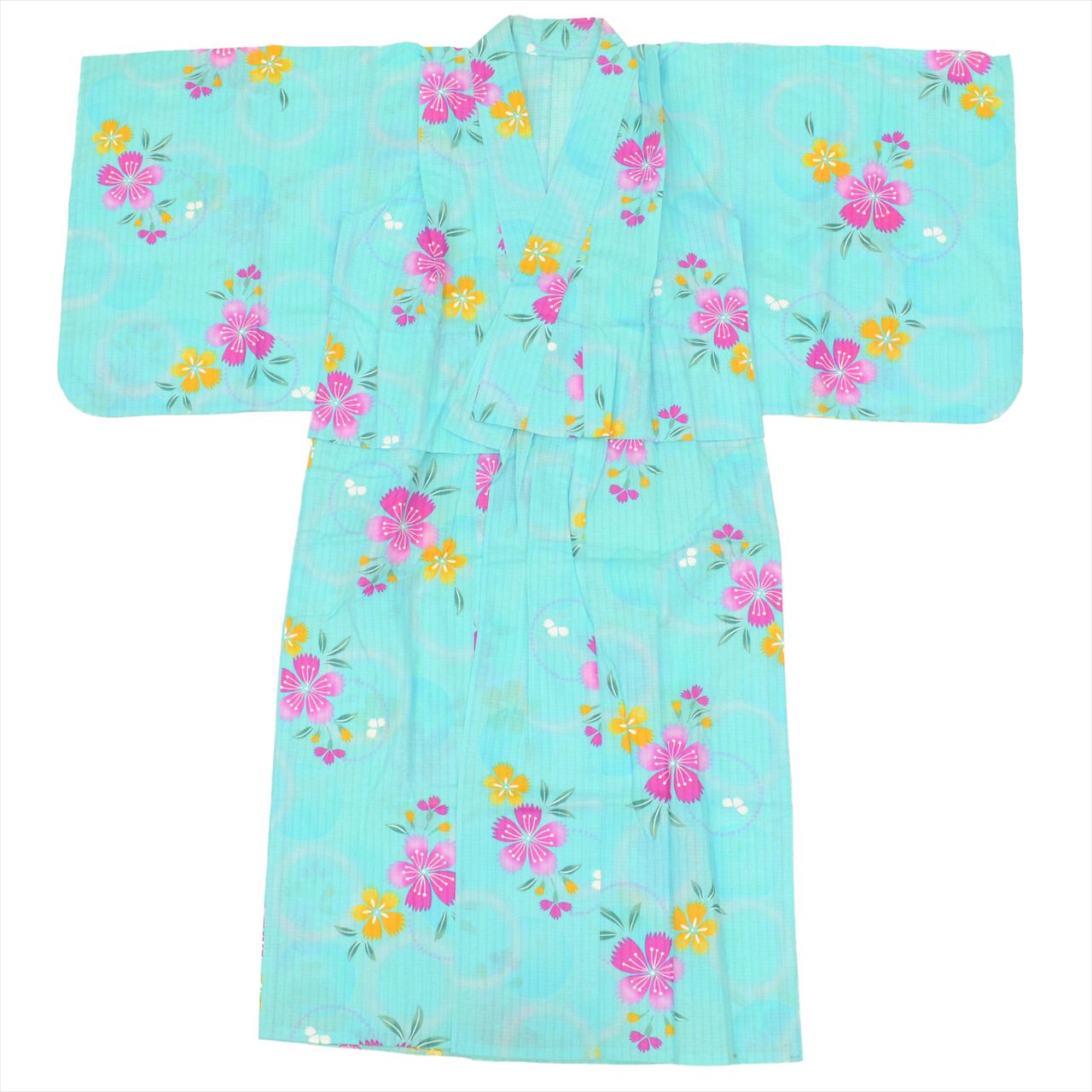 Vintage Japanese Yukata | Girl's Yukata | Blue Cotton Koubai | Floral Pattern | Kids Size 140 | Sustainable | uu0533b