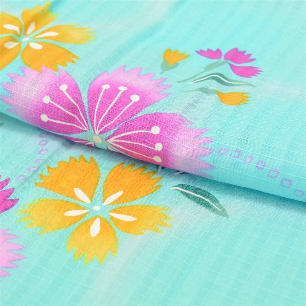 Vintage Japanese Yukata | Girl's Yukata | Blue Cotton Koubai | Floral Pattern | Kids Size 140 | Sustainable | uu0533b