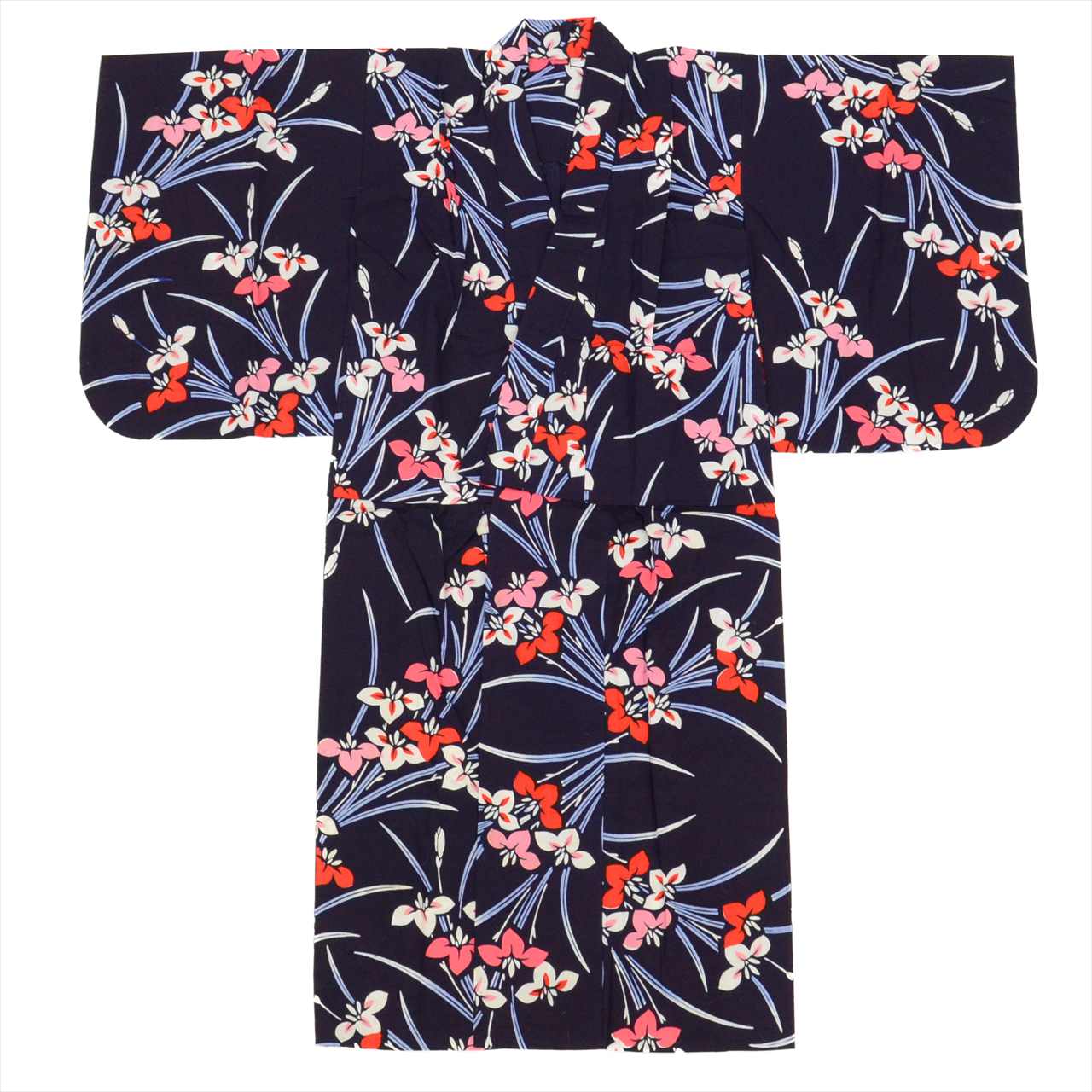 Vintage Japanese Yukata | Girl's Yukata | Navy Cotton | Iris Pattern | Koma-ji Chuzome | Kids Size 140 | Sustainable | uu0534b