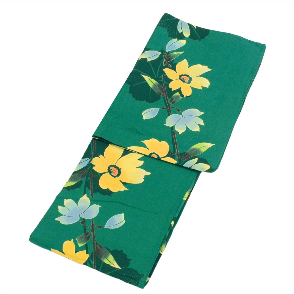 Vintage Japanese Yukata | Women's Yukata | Green Cotton | Floral Pattern | Koma-ji Chuzome | Kansai Yamamoto | Sustainable | uu0536b