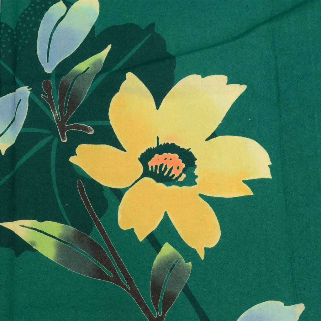 Vintage Japanese Yukata | Women's Yukata | Green Cotton | Floral Pattern | Koma-ji Chuzome | Kansai Yamamoto | Sustainable | uu0536b
