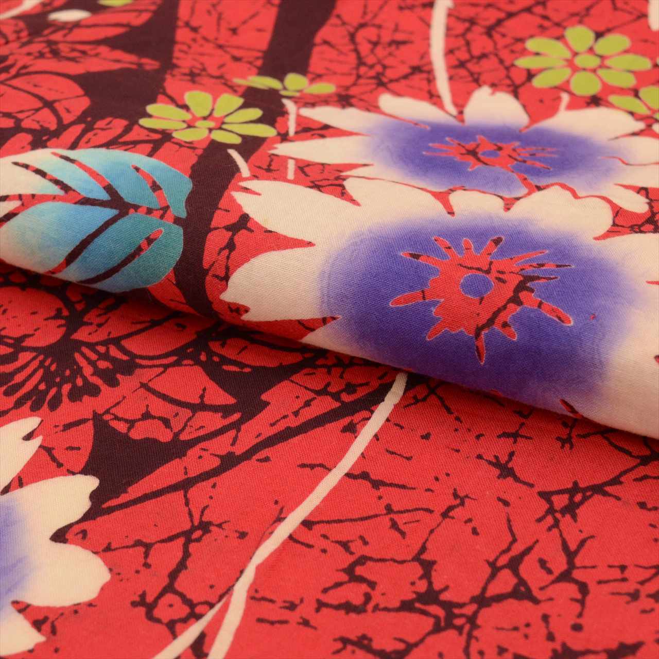 Vintage Japanese Yukata | Women's Yukata | Red Cotton | Floral Pattern | Koma-ji Chuzome | Size M | Sustainable | uu0537b