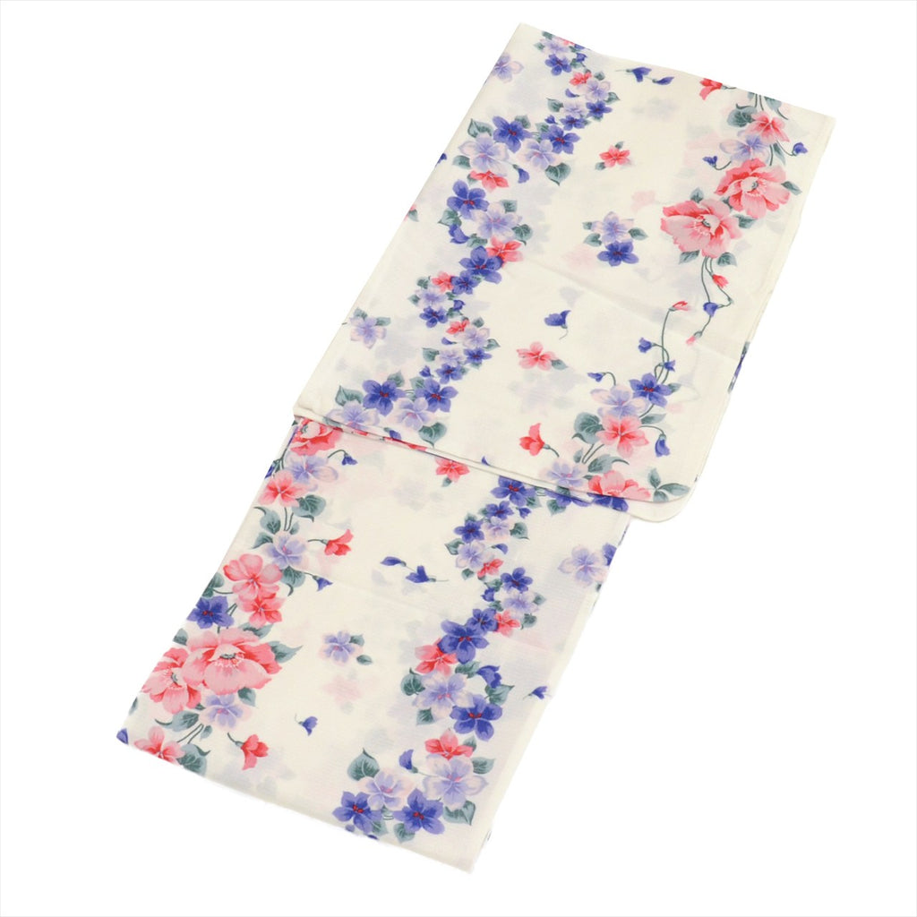 Vintage Japanese Yukata | Women's Yukata | White Synthetic | Floral Pattern | Sustainable | uu0540b