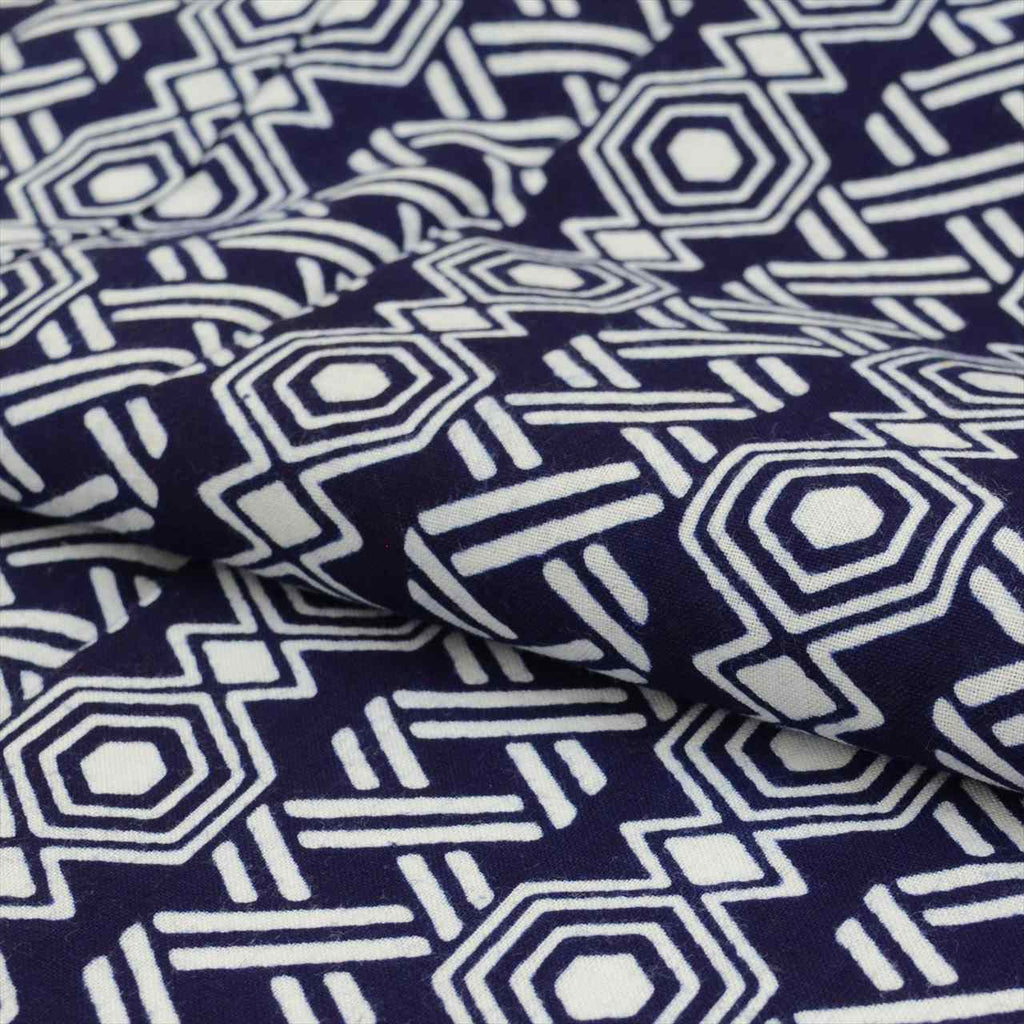 Vintage Japanese Yukata | Men's Yukata | Navy Cotton | Geometric Wari-tsuke Pattern | Koma-ji Chuzome | Plus Size LL | Sustainable | uu0542b