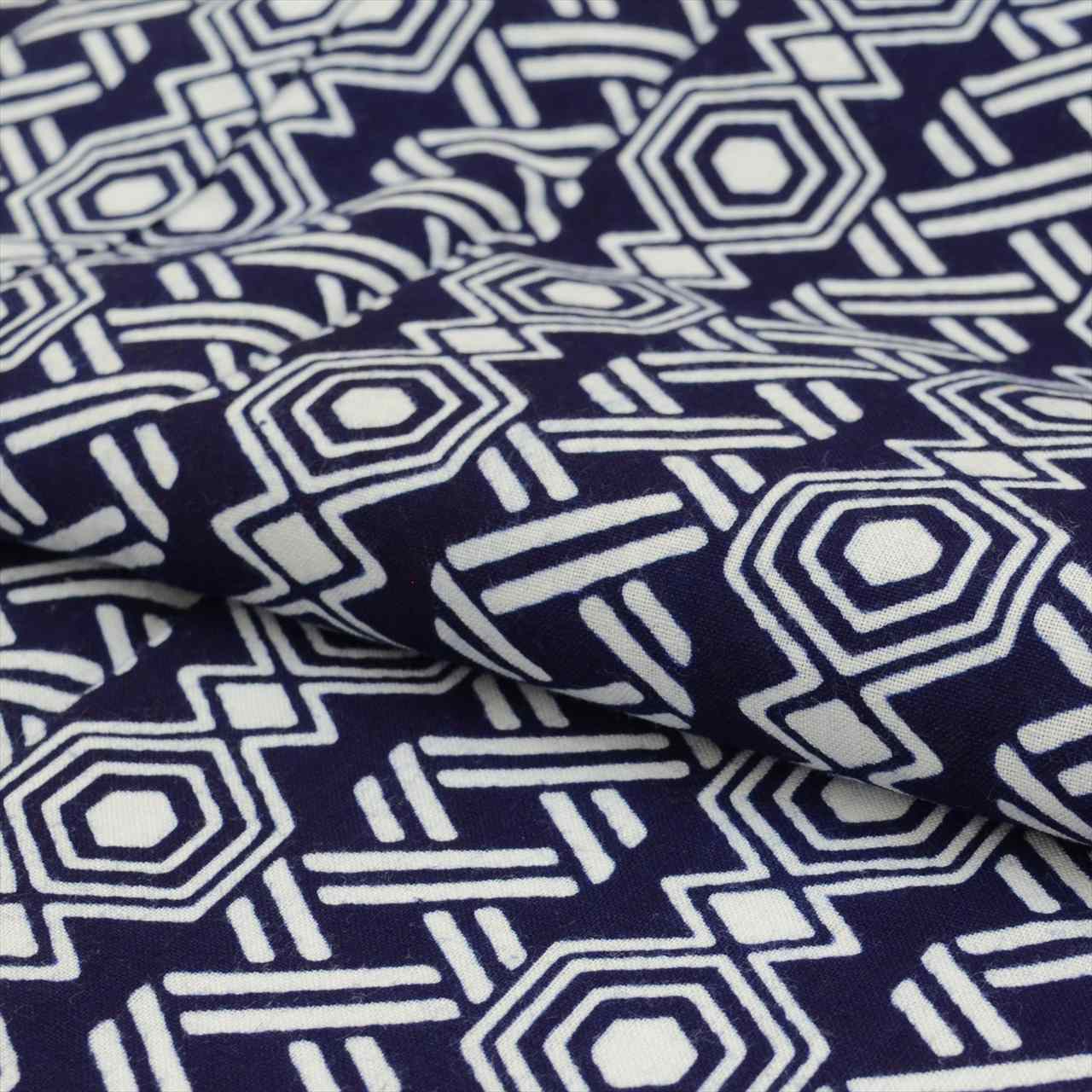 Vintage Japanese Yukata | Men's Yukata | Navy Cotton | Geometric Wari-tsuke Pattern | Koma-ji Chuzome | Plus Size LL | Sustainable | uu0542b
