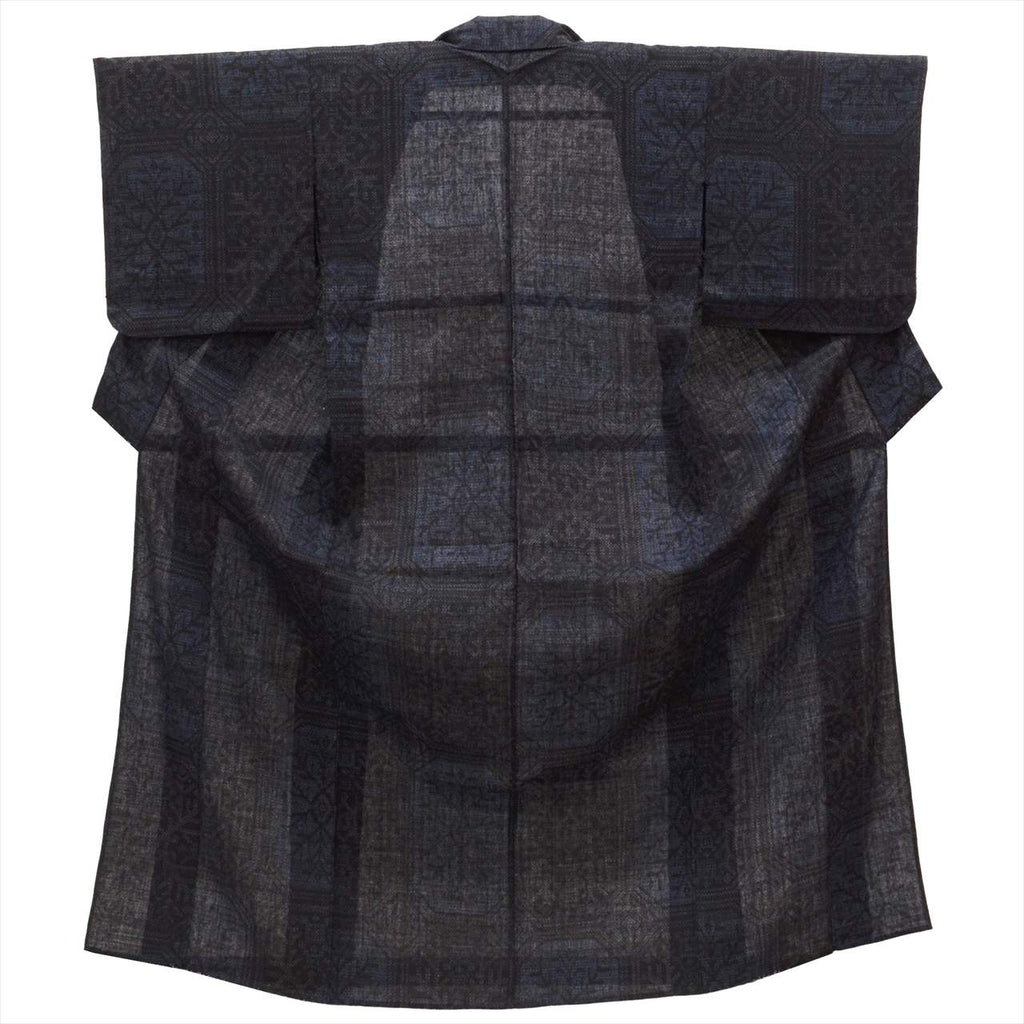 Vintage Japanese Kimono | Yuki Tsumugi | Navy Silk | Tortoiseshell Kasuri | UNESCO Heritage | Unlined | Sustainable | uu0547b