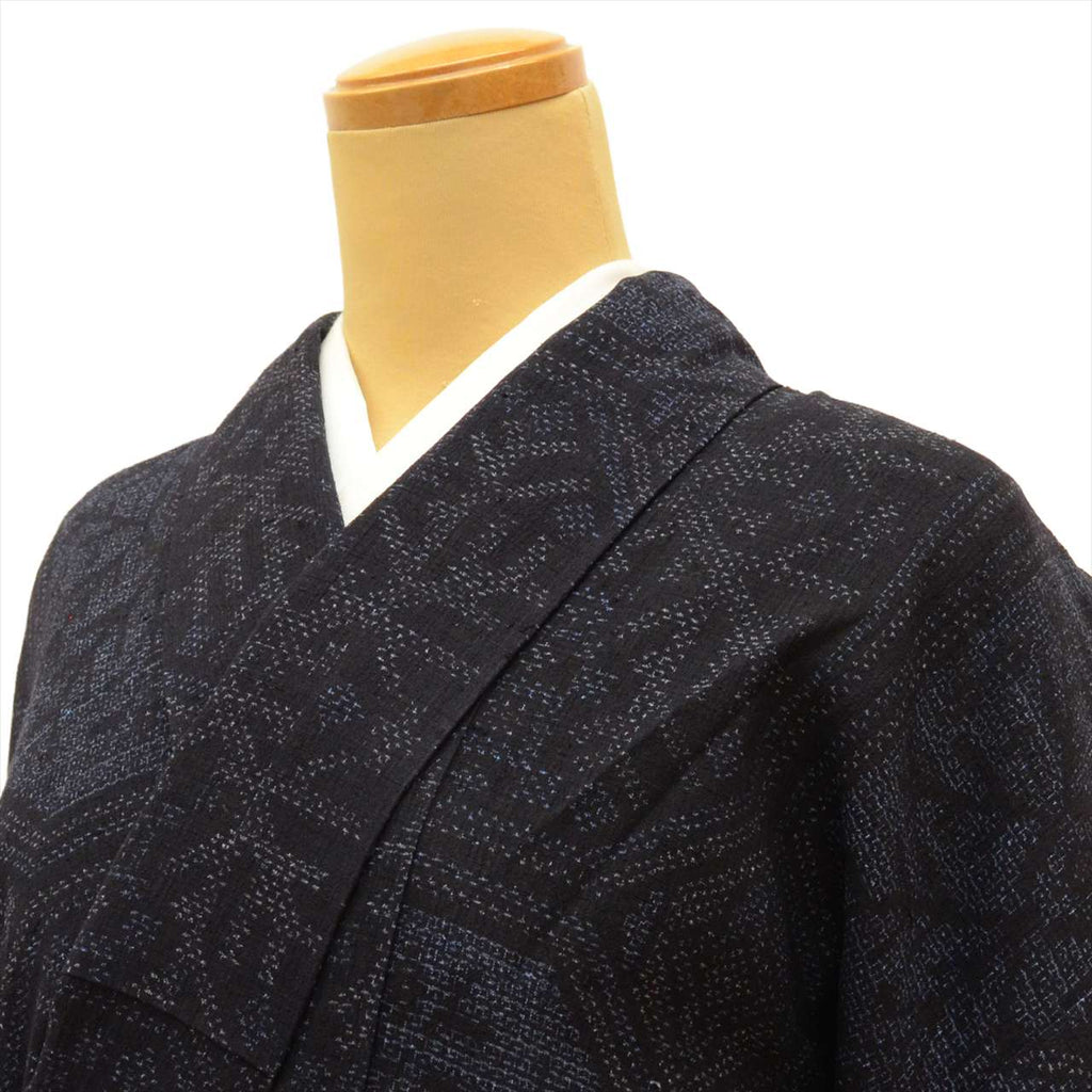 Vintage Japanese Kimono | Yuki Tsumugi | Navy Silk | Tortoiseshell Kasuri | UNESCO Heritage | Unlined | Sustainable | uu0547b