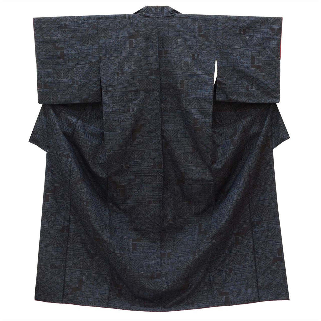 Vintage Japanese Kimono | Yuki Tsumugi | Navy Silk | Tortoiseshell Kasuri | UNESCO Heritage | Size M | Sustainable | uu0555b
