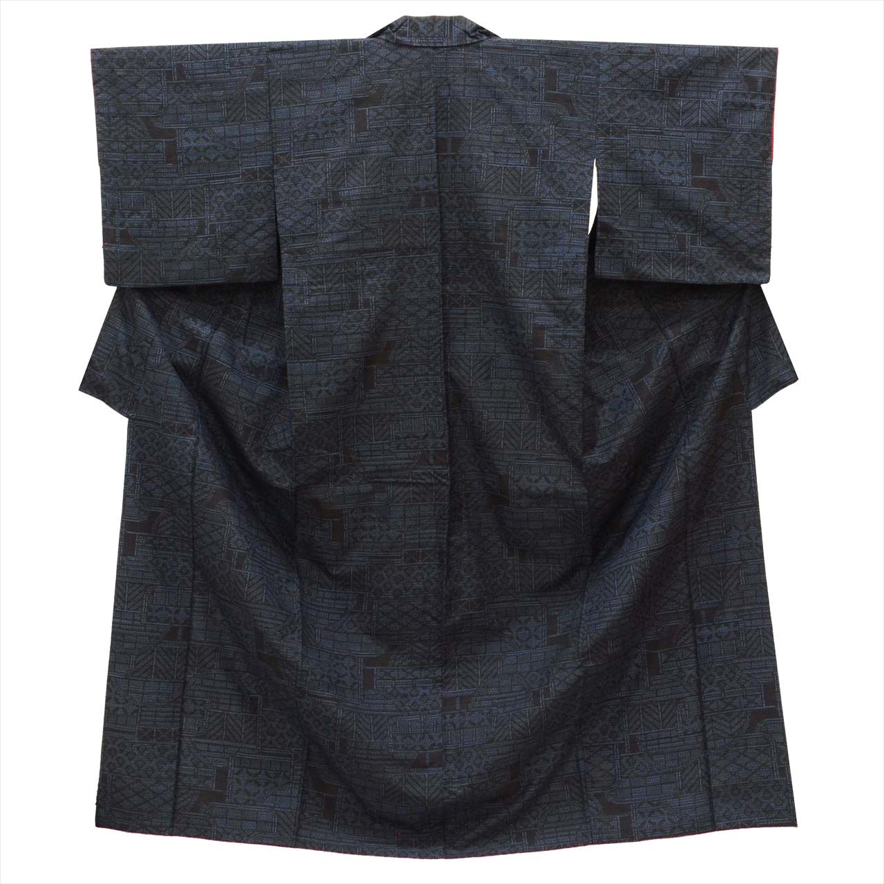 Vintage Japanese Kimono | Yuki Tsumugi | Navy Silk | Tortoiseshell Kasuri | UNESCO Heritage | Size M | Sustainable | uu0555b